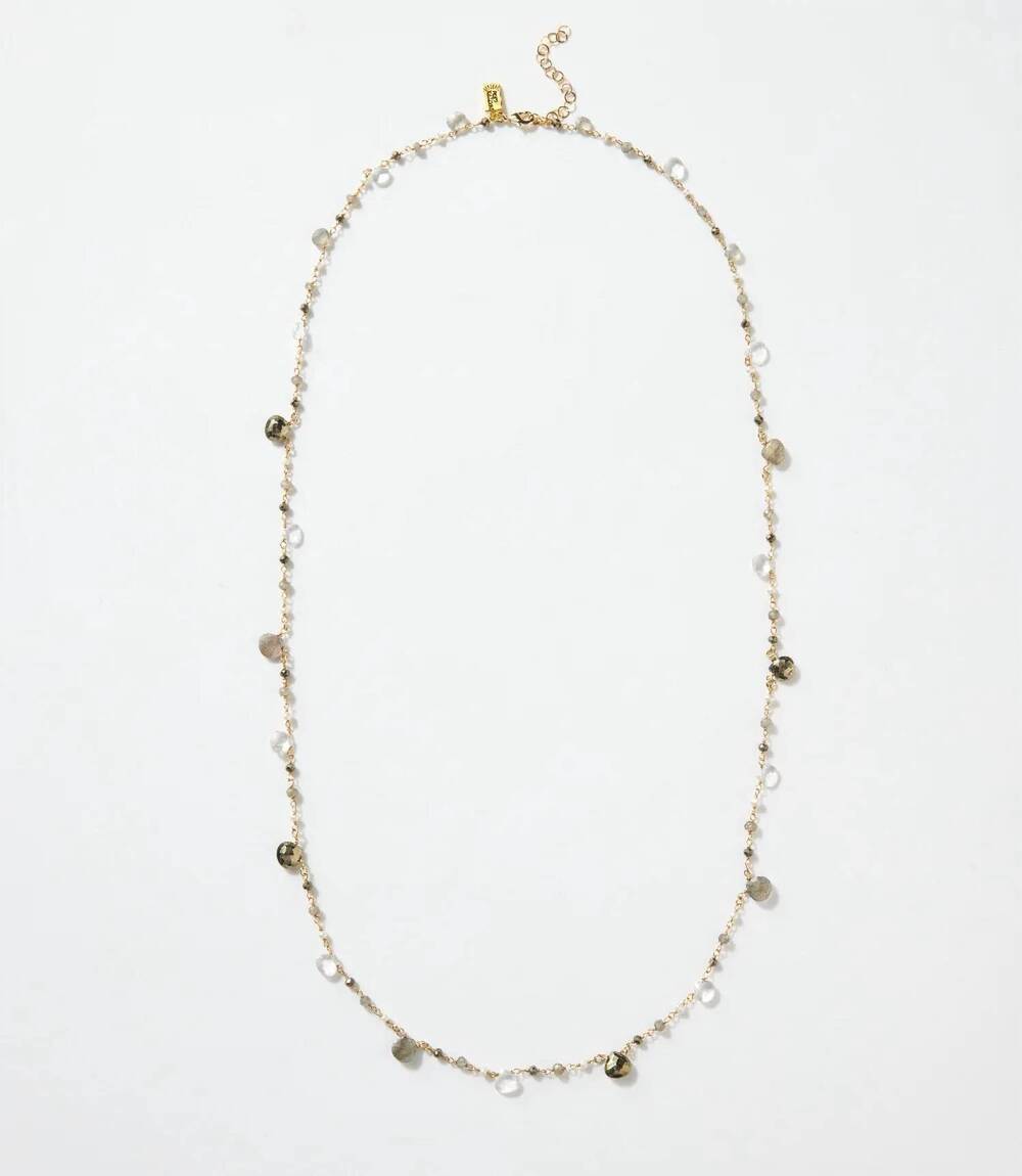 NEW NATIVE GEM women's long beaded gemstone necklace in metallic